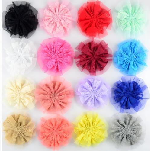 50Pcs/Lot 3.5'' Fabric Soft Silk Lace Flower For Kid Headwear Headdress Accessories DIY Boutique 16 Color FH54