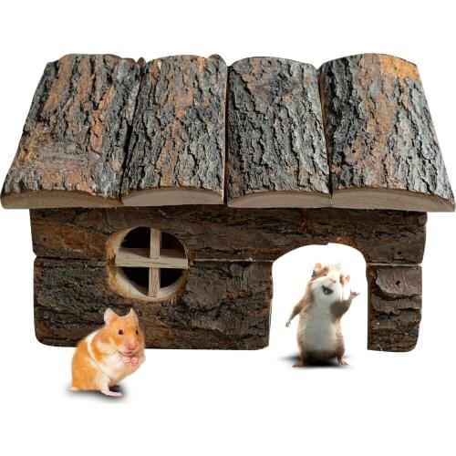 Wooden Hamster Hideout House Pet Rats Play Hut Hideaway Room Natural Wood Hide Cage for Dwarf Hamster Mouse Rat Small Animal