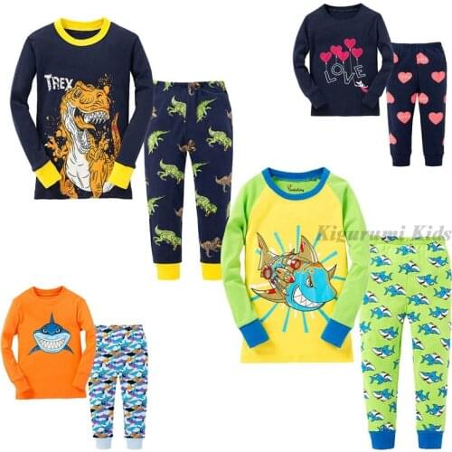 Kids Pajamas Sets Baby Boys Girls Cotton Long Sleeved Tshirt+Pant Cartoon Dinosaur Pajama Autumn Sleepwear Suit Pyjama Trousers