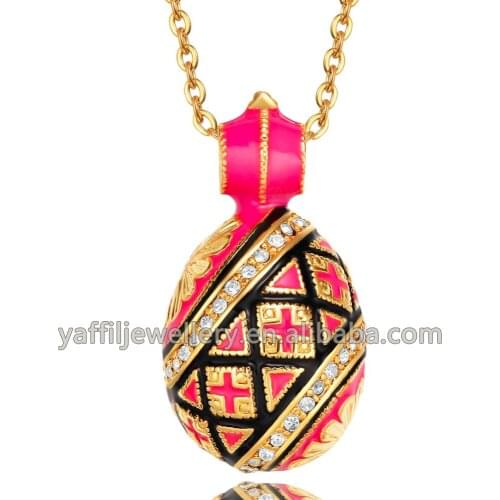 Elegent Enamel Handmade Jewelry Brass Vintage Egg Pink Pendant Charm Crystal Rhinestone Necklace Gift To Women free shipping