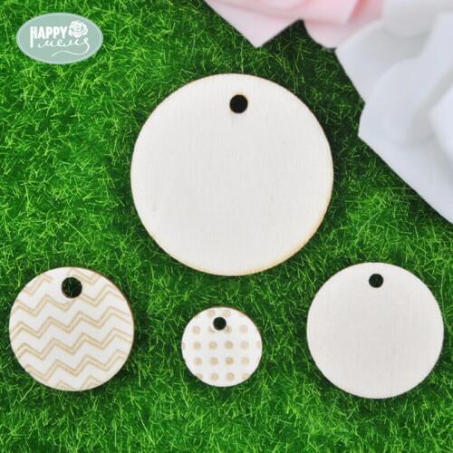 Happymems 24pcs/lot 4 Styles Mixed Round Wood Shapes DIY Craft Home Decoration Wooden Miniatures For Scrapbooking Tag Wood Shape
