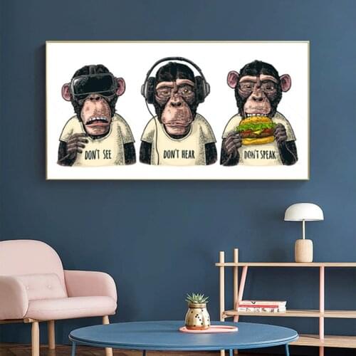 Funny Three Monkeys Gorilla with Hamburg Canvas Painting Animal Art Posters Prints Wall Pictures for Living Room Home Cuadros