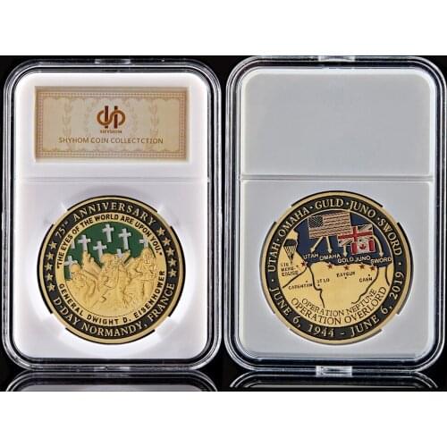 WWII 1944.6.6 Utah Omaha Guld Juno Sword Beach Gold/Silver Plated Challenge Coin Collection W/ PCCB Holder