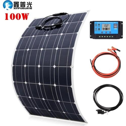 200W 100W Solar Panel Kit 12V Flexible Photovoltaic Panel Solar System Module For Home Car RV Boat Roof 12V 24V Battery Charger