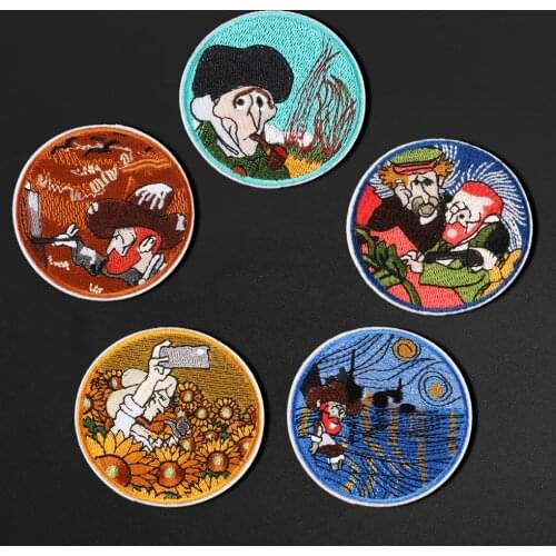 Round clothing embroidery cloth stickers star character oil painting pattern patch decoration clothes denim jacket backpack hat
