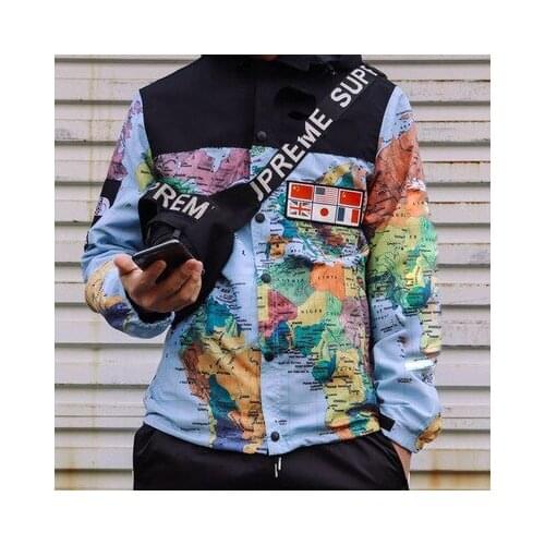 Autumn And Winter New Street Fashion Brand Map Flag Jacket Jacket Detachable Hat Mens Casual All-match Luminous Windbreaker