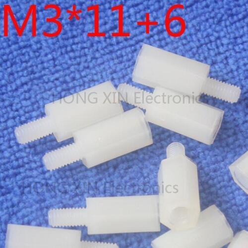 M3*11+6 white 1pcs 11mm Nylon Standoff Spacer Standard M3 Male-Female Standoff Kit Repair Set High Quality PC tool
