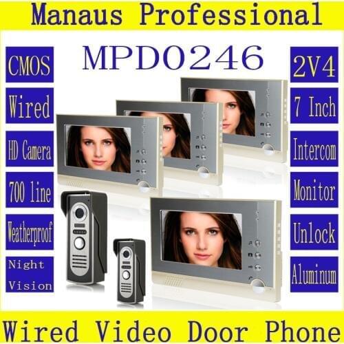 Best Style Magnetic Lock Two to Four Video Doorphones Device 7 inch Screen Display Outdoor Video Door Intercom System Kit D246b