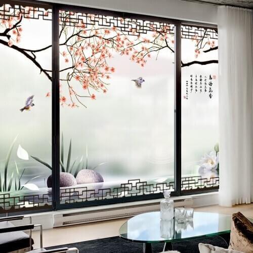 Customized Chinese frosted window glass stickers transparent opaque office anti-peep hotel tea restaurant decoration film