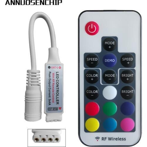 Mini Led RGB Remote Controller DC5-24V 17key RF Wireless Controller with 4pin female DC For 5050 12A RGB Led Strip Tape Lighting