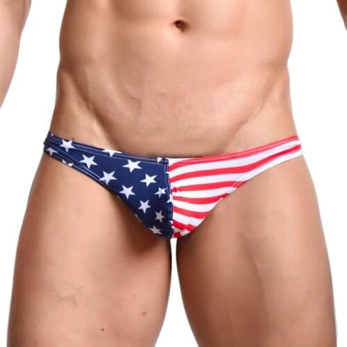 Men Thong & G String Flag Print Sexy Gay Underwear Low Waits Penis Pouch Jockstrap Panties Men Briefs Tanga Hombre Lingerie
