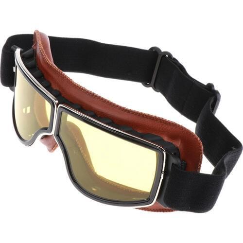 Motorcycle Riding Helmet Goggles Glasses with Adjustable Non-slip Strap Fit for Adult / Youth - (Yellow Lens)