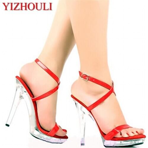 The sexy transparency of the nightclub, the cross-dressing of the brides transparent wedding sandals, 13 cm
