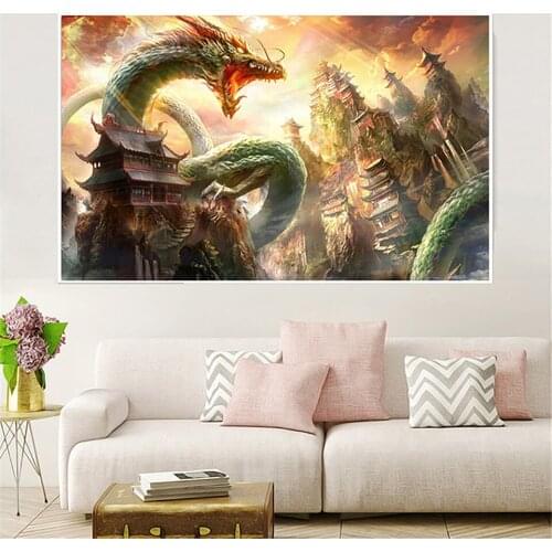 Poster Chinese Dragon Retro Canvas Picture Abstract Oil Painting Wall Art Living Room Home Decoration
