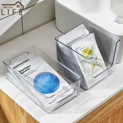 Transparent Storage Basket Book Cosmetic Organizer with Handle Container Desktop Stationery Drawer Home Storage Utility Supplies