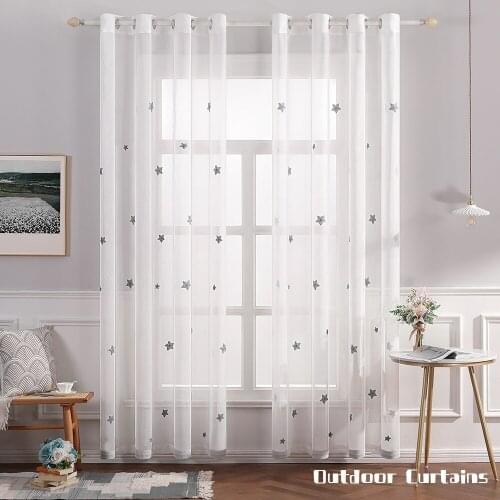 Embroidery Transparent Gauze Curtain Drape Patio Window Curtain Blackout Easy Hanging Bay for Indoor/Outdoor Room Home Decor