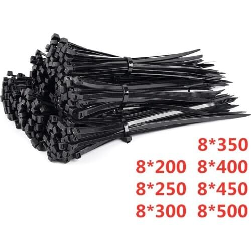 100 PCS Self-locking Plastic Nylon Tie Black 8*200 8*500 Cable Tie Fastening Ring Cable Tie Zip Wraps Strap Nylon Cable Tie