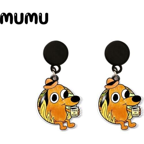 2020 New THIS IS FINE Drop Earring Cute Dog Acrylic Earrings Resin Handmade Epoxy Jewelry Gift Men