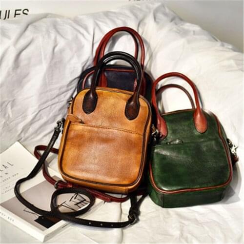 Shangxin small bag Messenger bag genuine leather handmade retro contrast color design fashionable all-match leather handbag