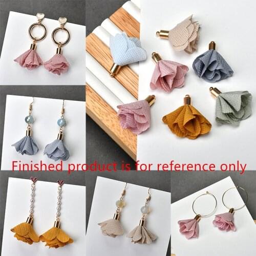 Sping style 50pcs/lot 35mm color print chiffon tassel handmade flowers diy jewelry earring/bags/garments pendant accessory