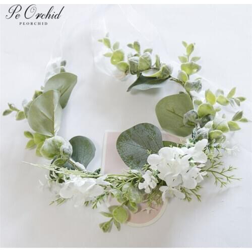 PEORCHID 2021 Green White Headpiece Bridal Headwear Handmade Flowers Weeding Accessoire For Hair Bands Wreath Bridesmaid Gift