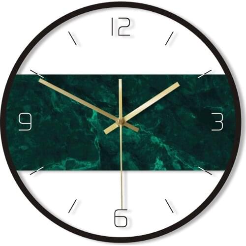 Dark Green Marble Texture Abstract Wall Art Print Modern Nordic Wall Clock Minimalist Bedroom Non-tick Decorative Luxury Clock