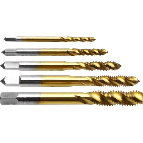 5pcs/lot Spiral Fluted Machine Screw Tap M3 M4 M5 M6 M8 Spiral Pointed Taps Thread Tap Drill Titanium Coated