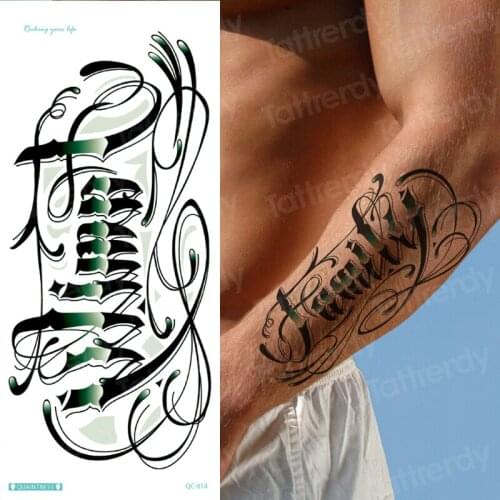 Temporary tattoo lettering men boys tattoo sticker sleeve armband chest mechanical tatoo fake waterproof sexy body art decal