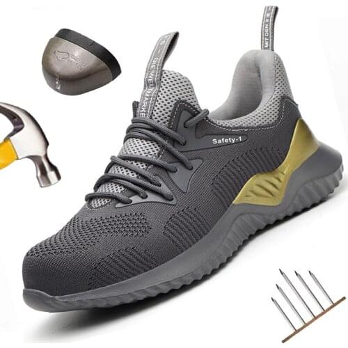 Men Women Work Safety Shoes Four Season Air Mesh Breathable Anti-Smashing Steel Toe Cap Puncture Proof Sneakers Work Shoes