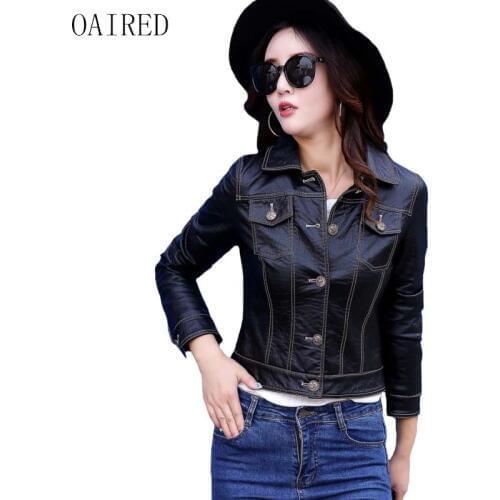 Plus Size Leather Jacket Women 2021 New Small Leather Clothing Short Slim Motorcycle Leather Coat Women Jackets Coats OAIRED