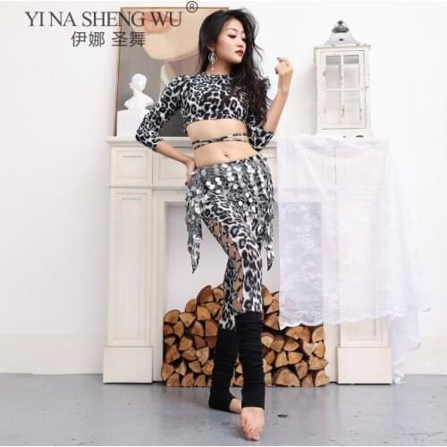 Womens Belly Dance Dance Leopard Practice Clothes New Sexy Hollow Trousers Tops Profession Dance Hip Scarf Bellydance Costume