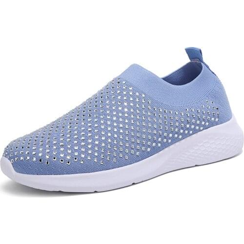 2021 Summer Women White Sneakers Casual Vulcanized Shoes Slip-On Sock Shoes Crystal Ladies Trainers Zapatos De Mujer
