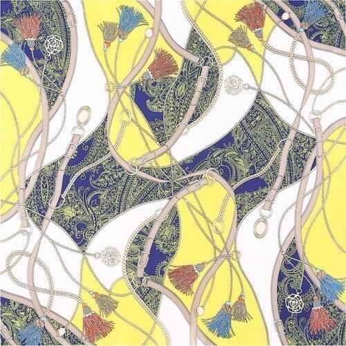 POBING 100% Silk Scarf Woman Rope Tassel Print Square Scarves Ins Luxury Bandanas Small Hijab Foulards Lady Tie Headband 53x53CM