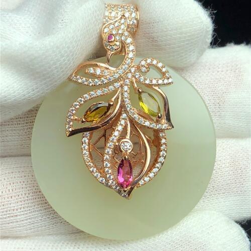 Fine Jewelry Real 925 Steling Silver s925 Myanmer Origin 100% Natural Jade Gemstone Female Pendant Necklaces Christmas Gift