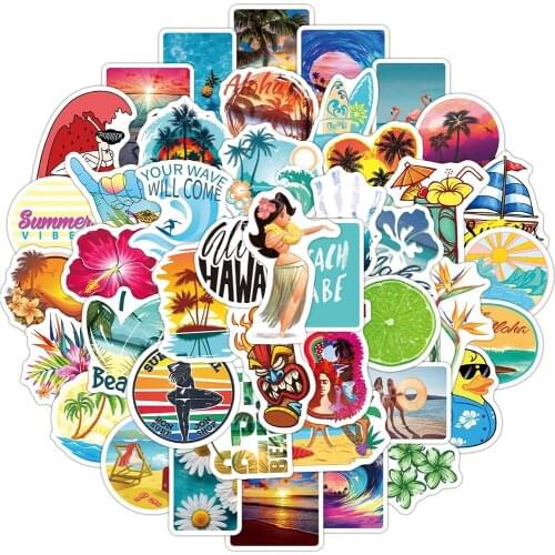 10/30/50PCS Summer Tropical Beach Outdoor Surfing Hawaii Stickers Luggage Skateboard Gradient Cool Graffiti Sticker Kids Toy