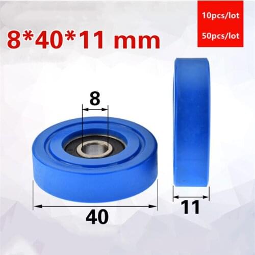 10pcs/50pcs 8*40*11mm silent guide wheel of conveyor belt polyurethane PU 608 608RS roller bearing friction pulley 8x40x11