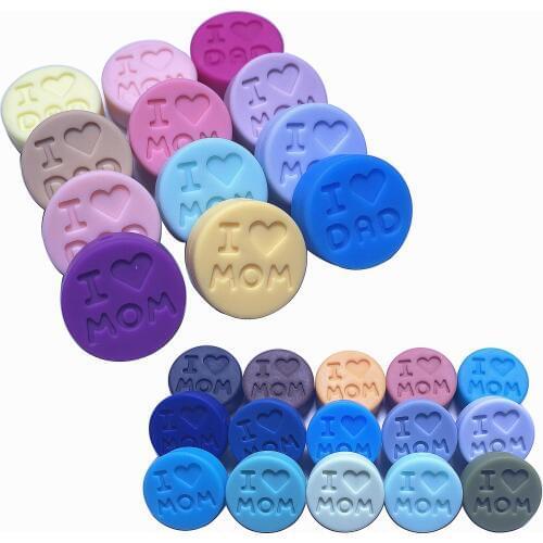 10pcs Silicone Beads I Love DAD/I love MOM Flat Round Teething Beads For Baby Silicone Bead Necklace Jewelry Making Food Grade
