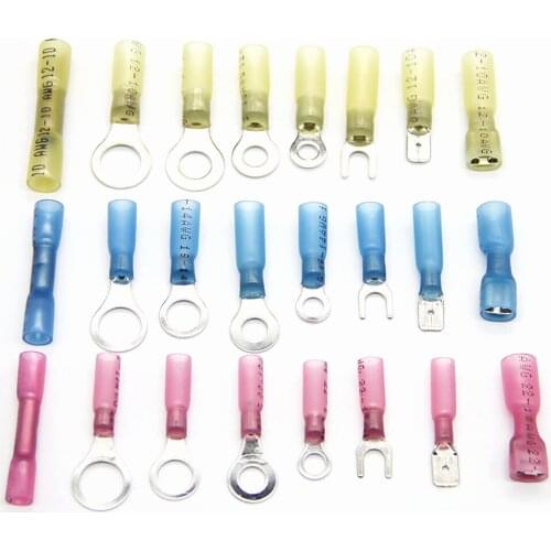 120PCS Waterproof Electrical Wire Butt Connectors Heat Shrink Crimp Spade Terminals Insulated Ring Terminals 10-26AWG