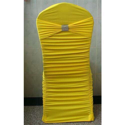 2/2---100PCS Ruffled Lycra/Spandex Chair Covers With Band And Silver Diamond Mesh Buckle For Wedding Decoration & Party