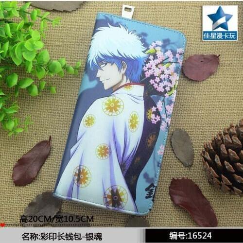 2016 Hot Selling Anime Gintama Colorful Long PU Wallet/Cell Phone Purse Printed with Sakata Gintoki