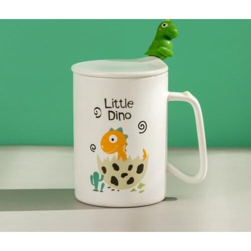420ml Creative Cute Couple Cup Milk Cup Office Cup with Lid Spoon Girl Gift Ceramic Cup Cartoon dinosaur Coffee Mug lovely