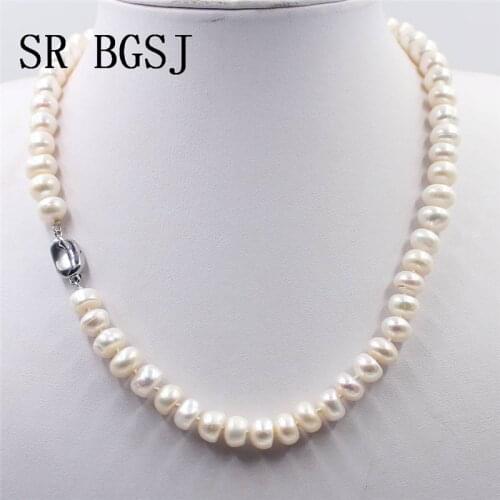 Free Shipping 7-8mm White Pink Purple Rondelle Freshwater Pearl Beads Knot Women Necklace 17.5"