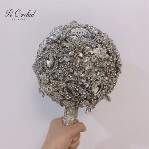 PEORCHID Bling Brooch Bouquet Diamond Bride Holding flowers Throw Away Rhinestone Crystal Wedding flowers Bridal Bouquets
