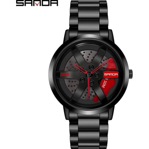 SANDA new quartz watch mens casual personality hollow dial wheel design watch waterproof mens watch wristwatch for men pagani