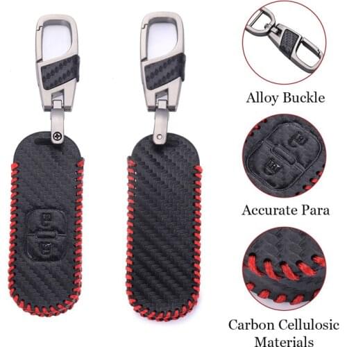Hand Sewing Carbon Fiber Style Leather Car Key Case Covers for Mazda 2/3/5/6/8 MX/MX5 CX-3/-5/-7/-9Remote Keychain Bag Accessory