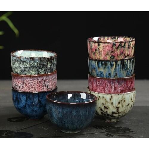 Kiln Change Tianmu Glaze Porcelian Tea Cup 60ml Ceramic Chinese Kungfu Teaware Set Colorful Home Tea Set Friend Best Gift