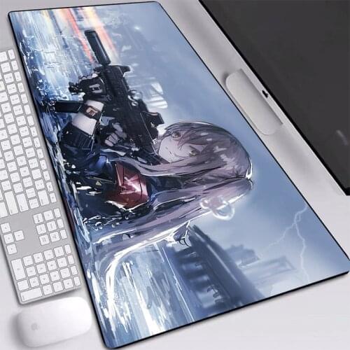 Anime Mouse Pads Girl And Gun Picture Table Mat With Natural Rubber Desktop Mats Locking Edge Gaming Mouse Pad 90x40/70x30cm
