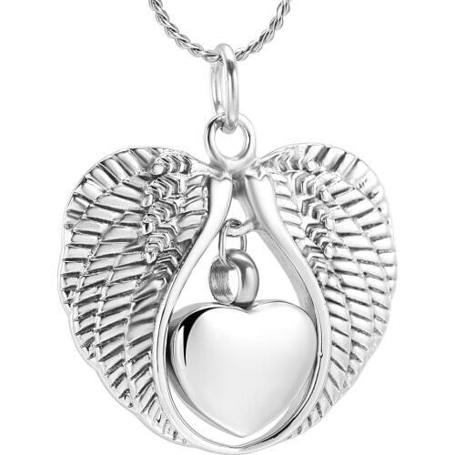 Angel Wing In My Heart Cremation Jewelry In Pendant Necklaces Memorial Keepsake Urns for Human Ashes Custom Engraved Logo