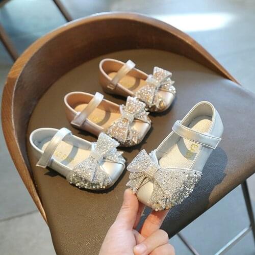 Summer New Cute Princess Shoes Rhinestone Soft Bottom Butterfly-knot Girls Shoes Casual Leather Shoes Flats Sweet for Party Shoe