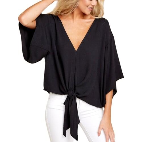Summer Sexy V Neck Print Flare Sleeve Shirt Women Elegant Bandage Casual Loose Streetwear Tops And Blouses